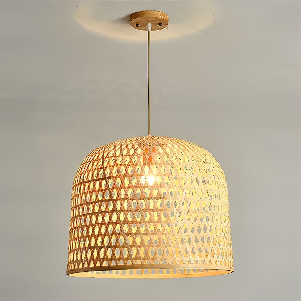 Hand-Woven Bamboo Pendant Light - Natural Round Ceiling Fixture