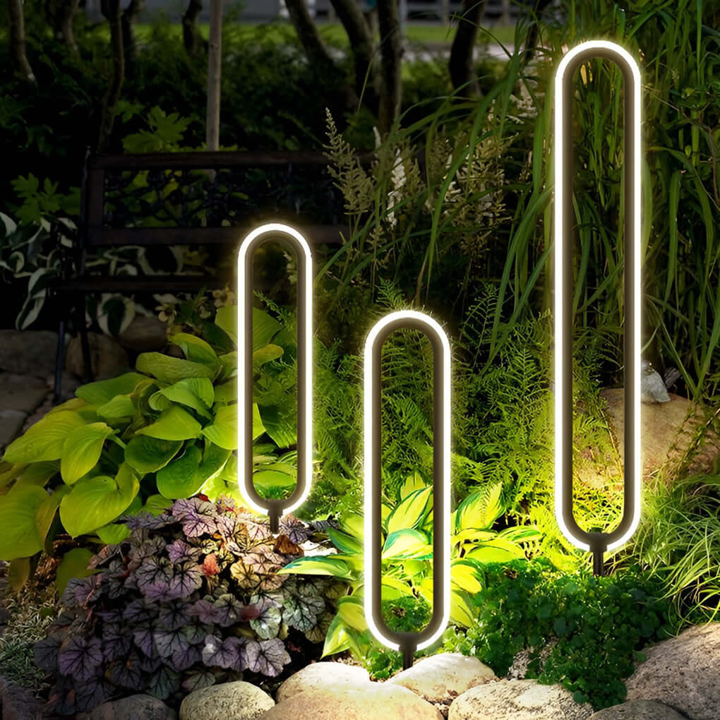 Sleek Black Oval Ring LED Solar Landscape Light Modern Outdoor