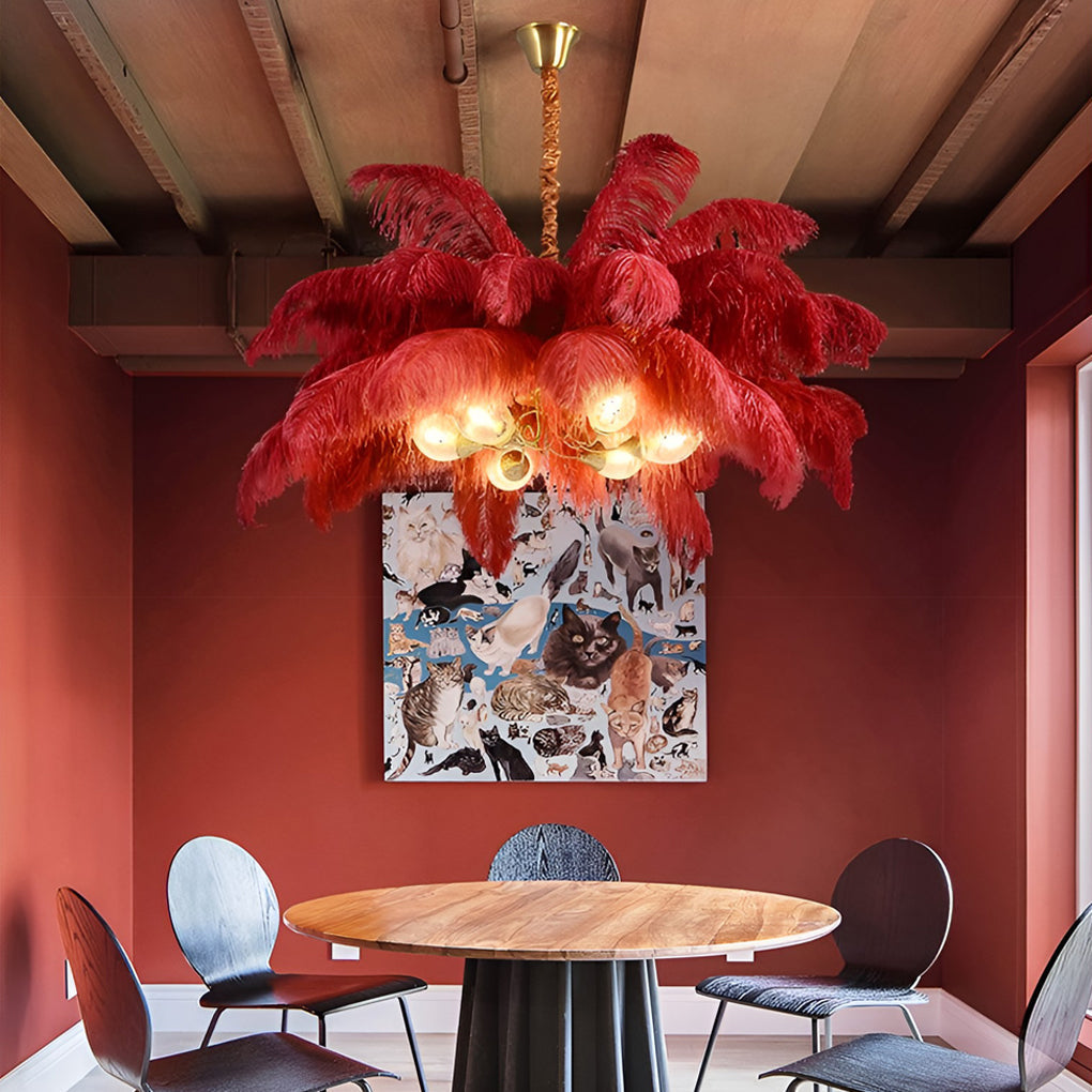 Feather Flush Mount Chandelier Modern Copper Ceiling Light 39"
