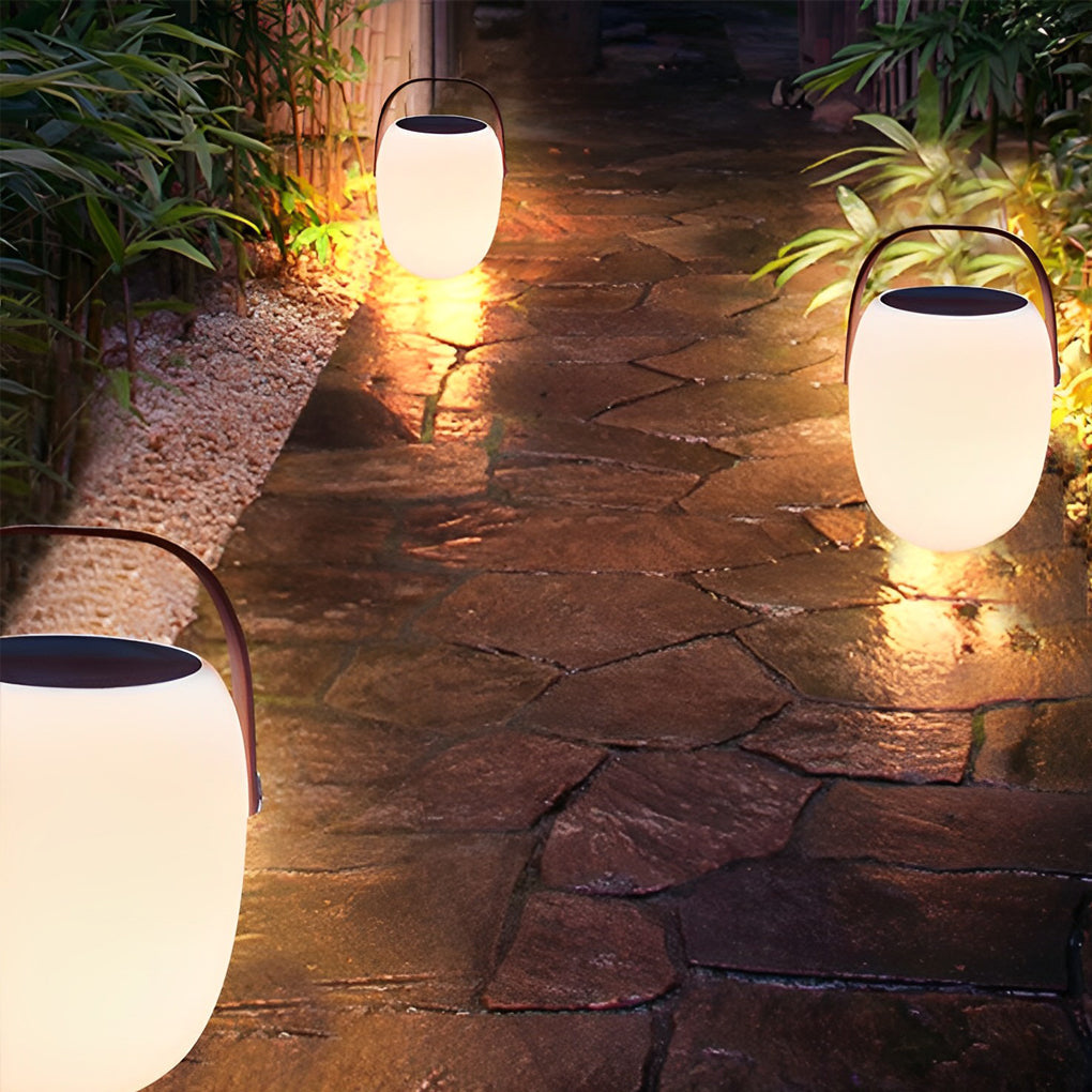 Solar LED Outdoor Lantern with Wood Grain Finish & Portable Handle