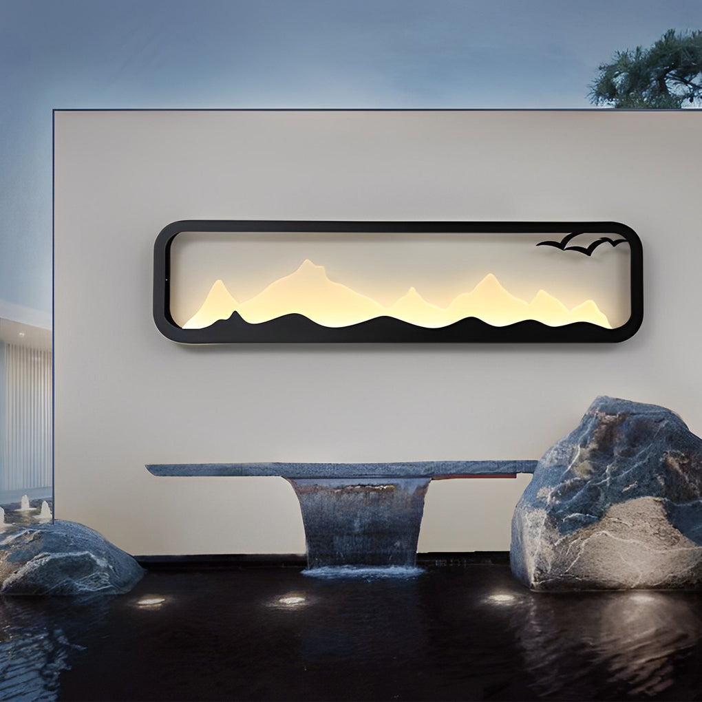 Mountain Scenery LED Outdoor Wall Lamp - Industrial Black Iron