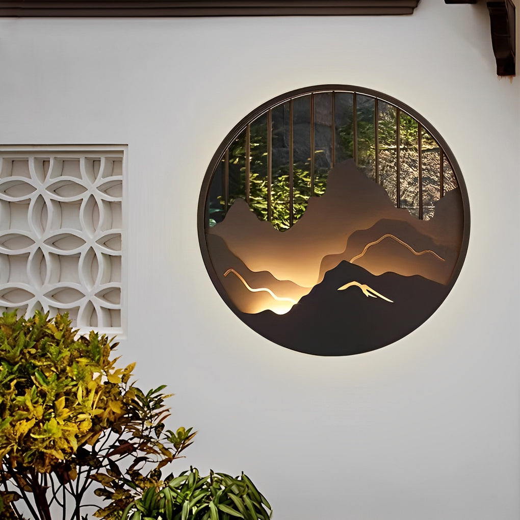 Mountain Scenery LED Outdoor Wall Sconce - Modern Waterproof Iron