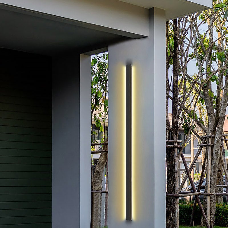 Modern Linear LED Outdoor Wall Light - Waterproof Black Metal Porch