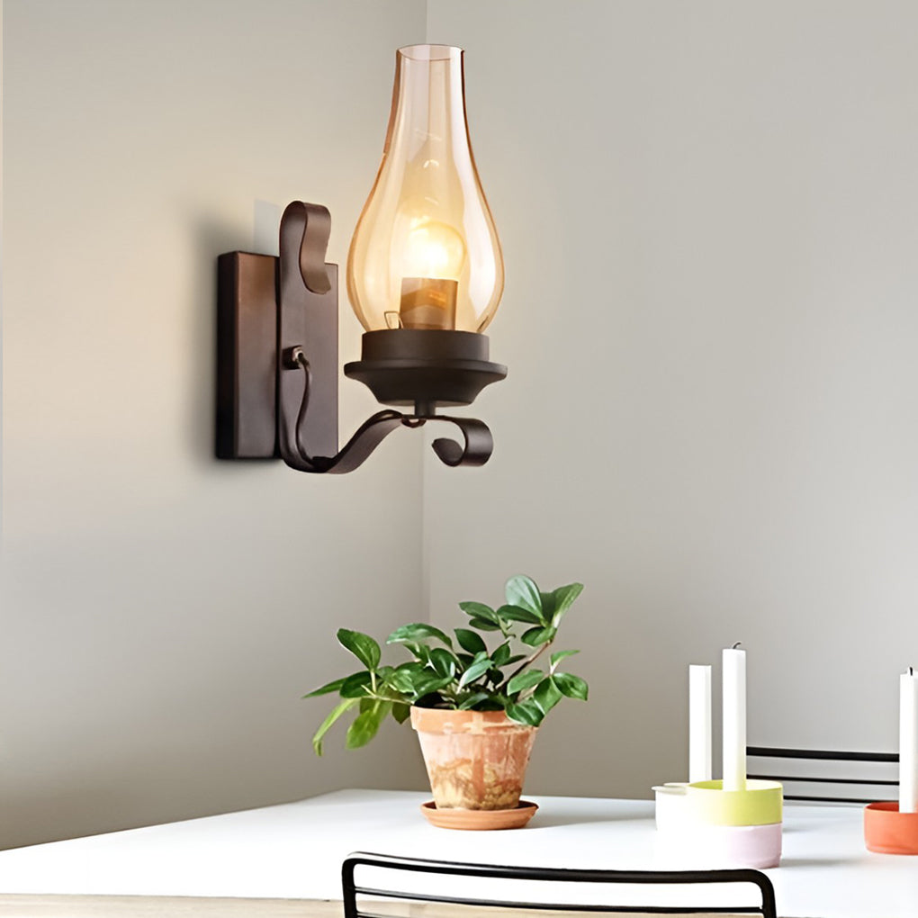 Industrial Glass Wall Sconce with E27 Socket – Black Metal Finish