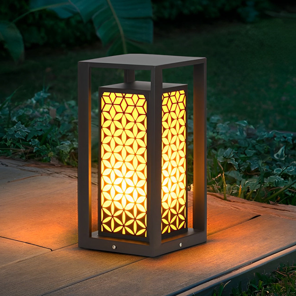Floral Pattern LED Lawn Lamp Modern Pathway Light Black