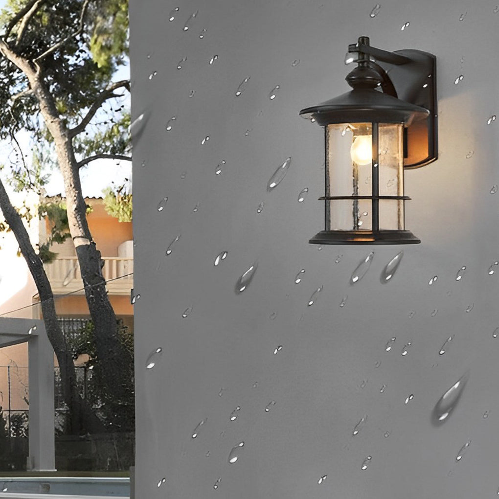 Modern Matte Black Outdoor Wall Lamp with Glass Shade IP44 Waterproof