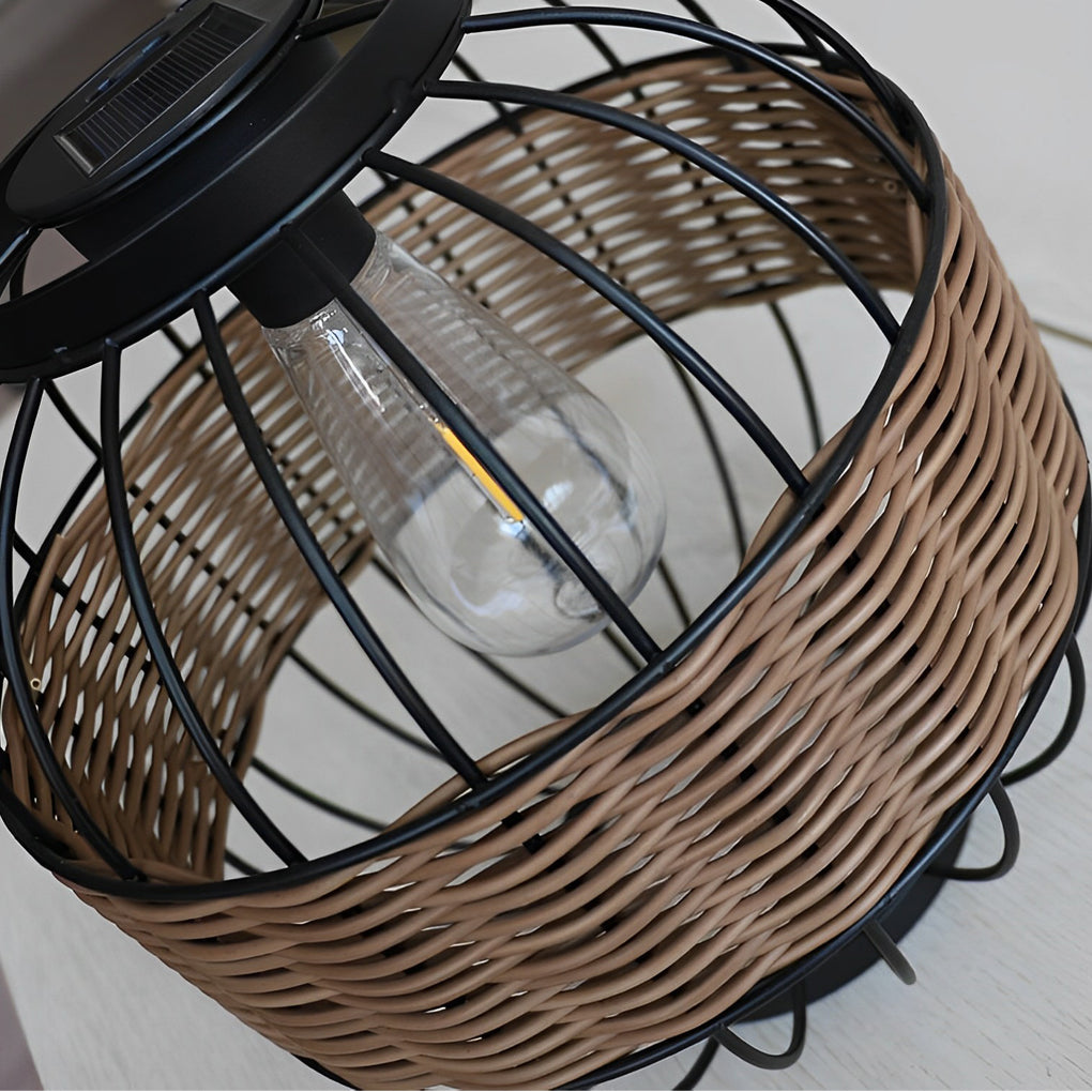 Rattan Cage Solar Lantern - Waterproof Outdoor Garden Light