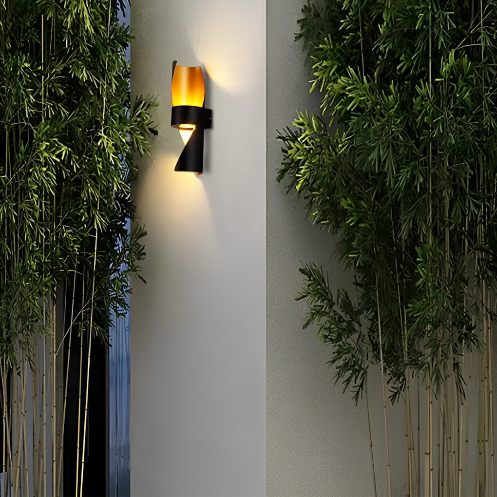 Spiral Outdoor Wall Light Up Down Gold Interior Die-Cast Aluminum