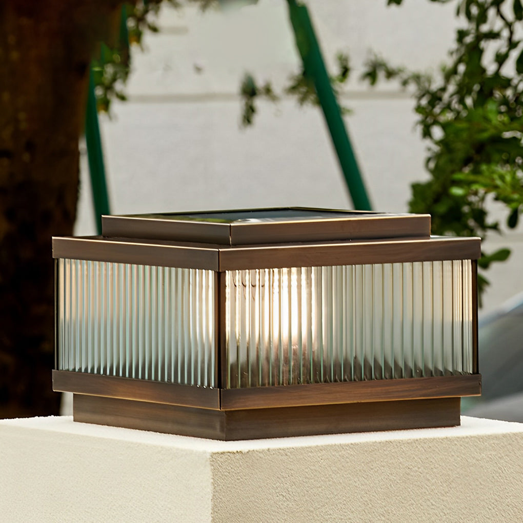 Modern Solar Fence Post Light - Copper & Glass Outdoor Lighting