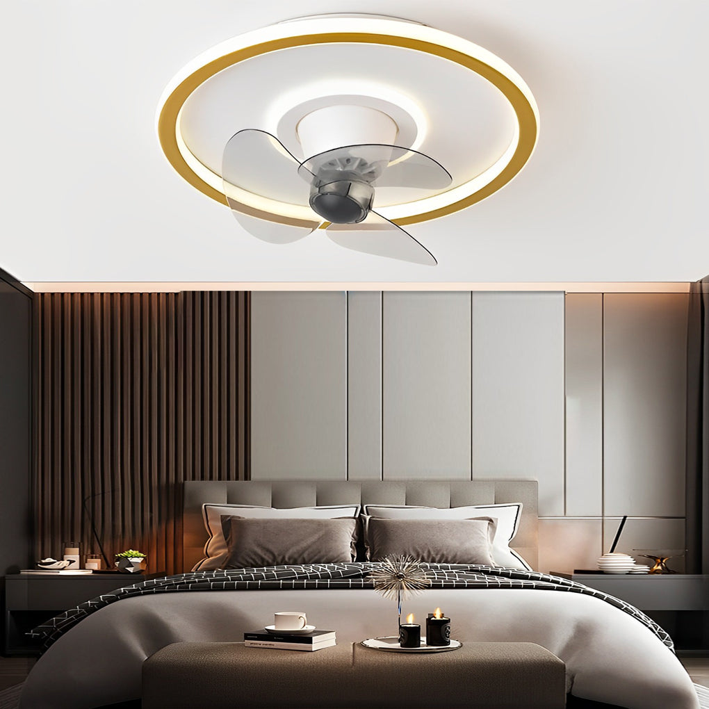 360° Rotating Dimmable Ceiling Fan Light with LED - Modern Flush Mount