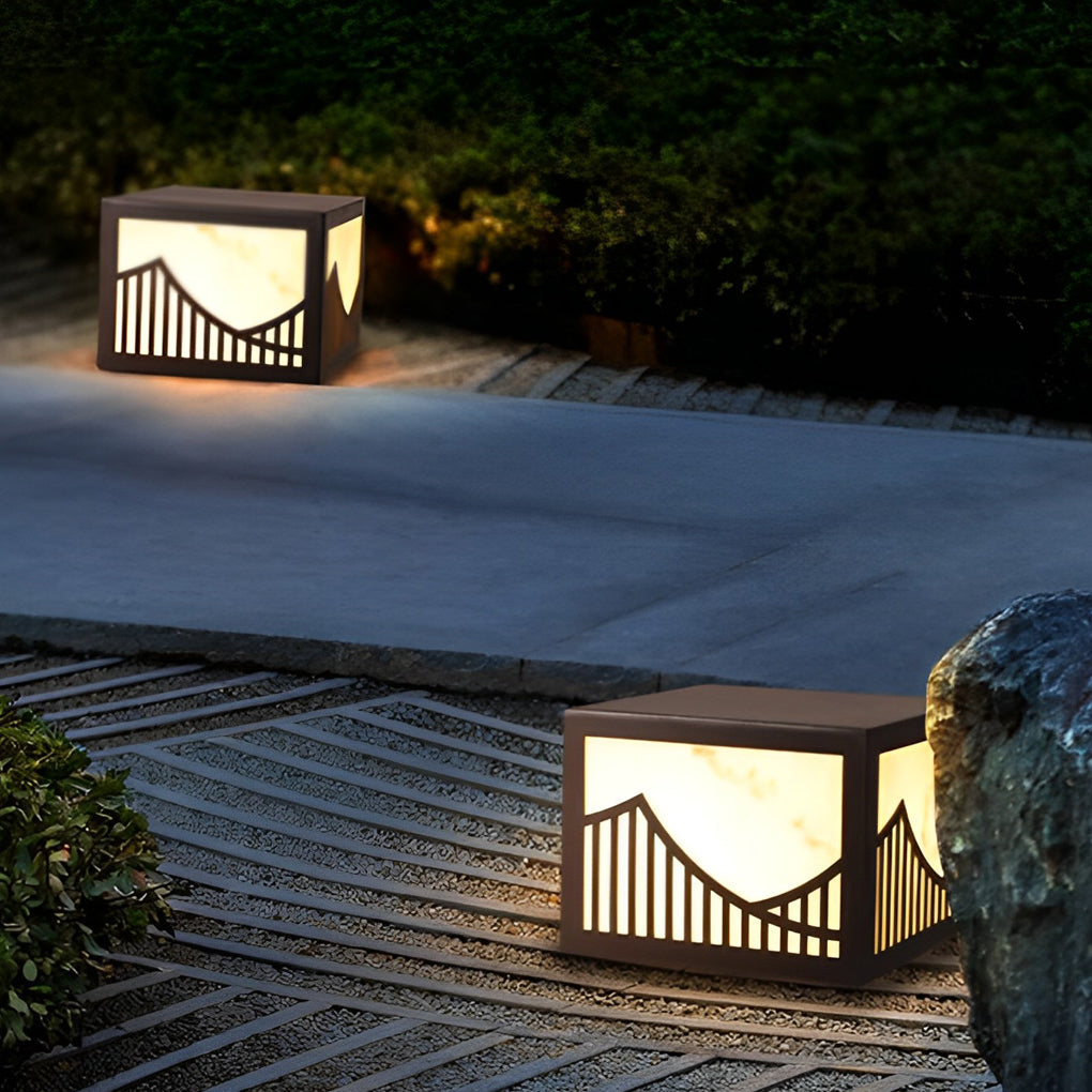 Modern Solar LED Outdoor Post Light with Mountain Scenery Design