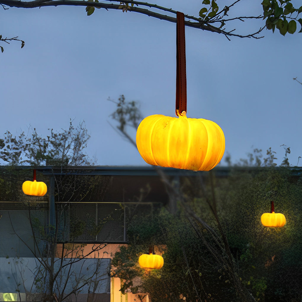 Modern Pumpkin LED Outdoor Lantern with USB Charging & Handle