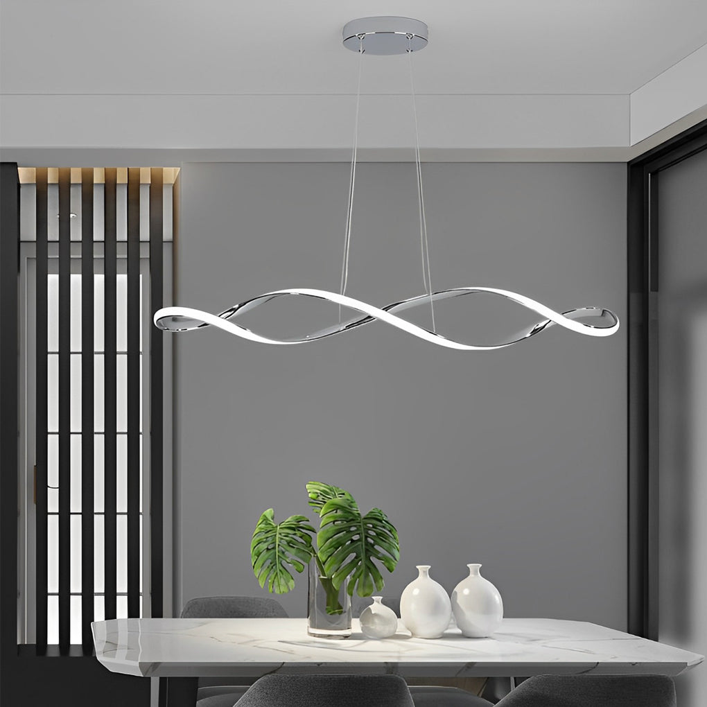 Modern Wave Pendant Light with Stepless Dimming & Remote Control