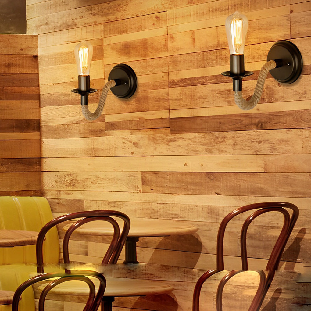 Industrial Rope-Wrapped Iron Wall Sconce - Retro Style Lighting