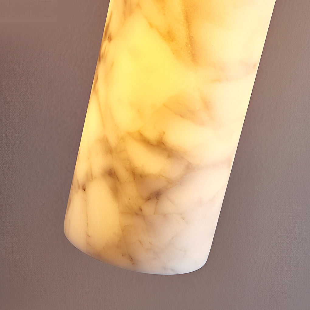 Elongated Cylindrical Marble Minimalist Pendant Light
