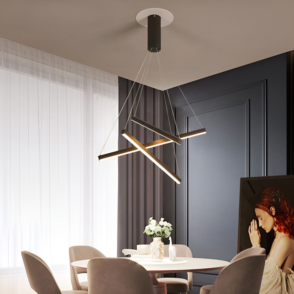 Modern Black Linear LED Chandelier with Stepless Dimming & Remote