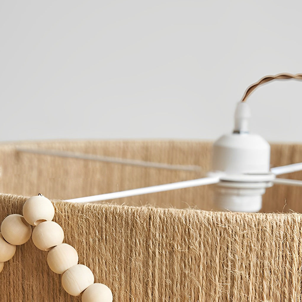 Boho Hemp Rope Pendant Light with Wooden Bead Tassels