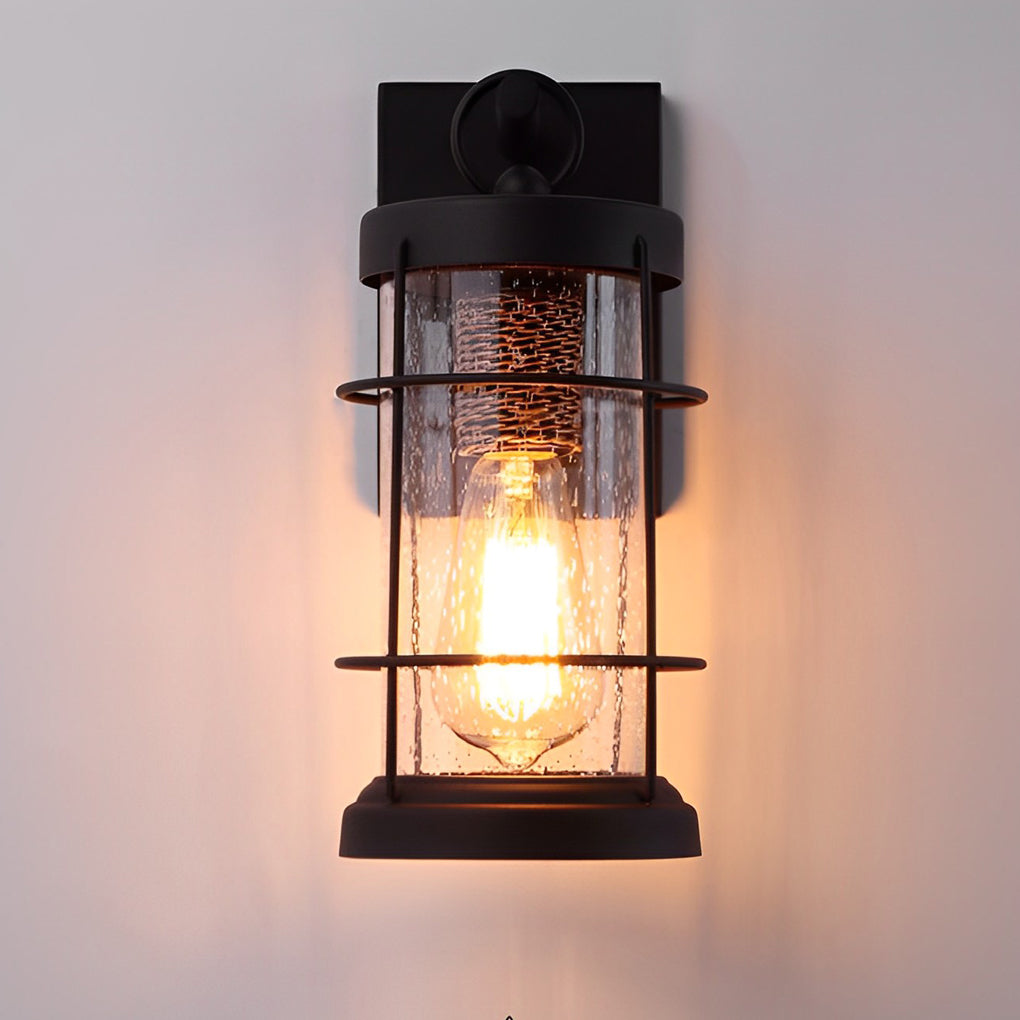 Black Iron Glass Lantern Outdoor Wall Light Retro Modern