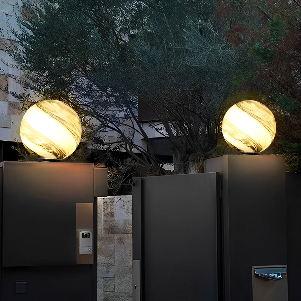 Modern Glass Sphere Outdoor Post Light | Waterproof Fence Lighting