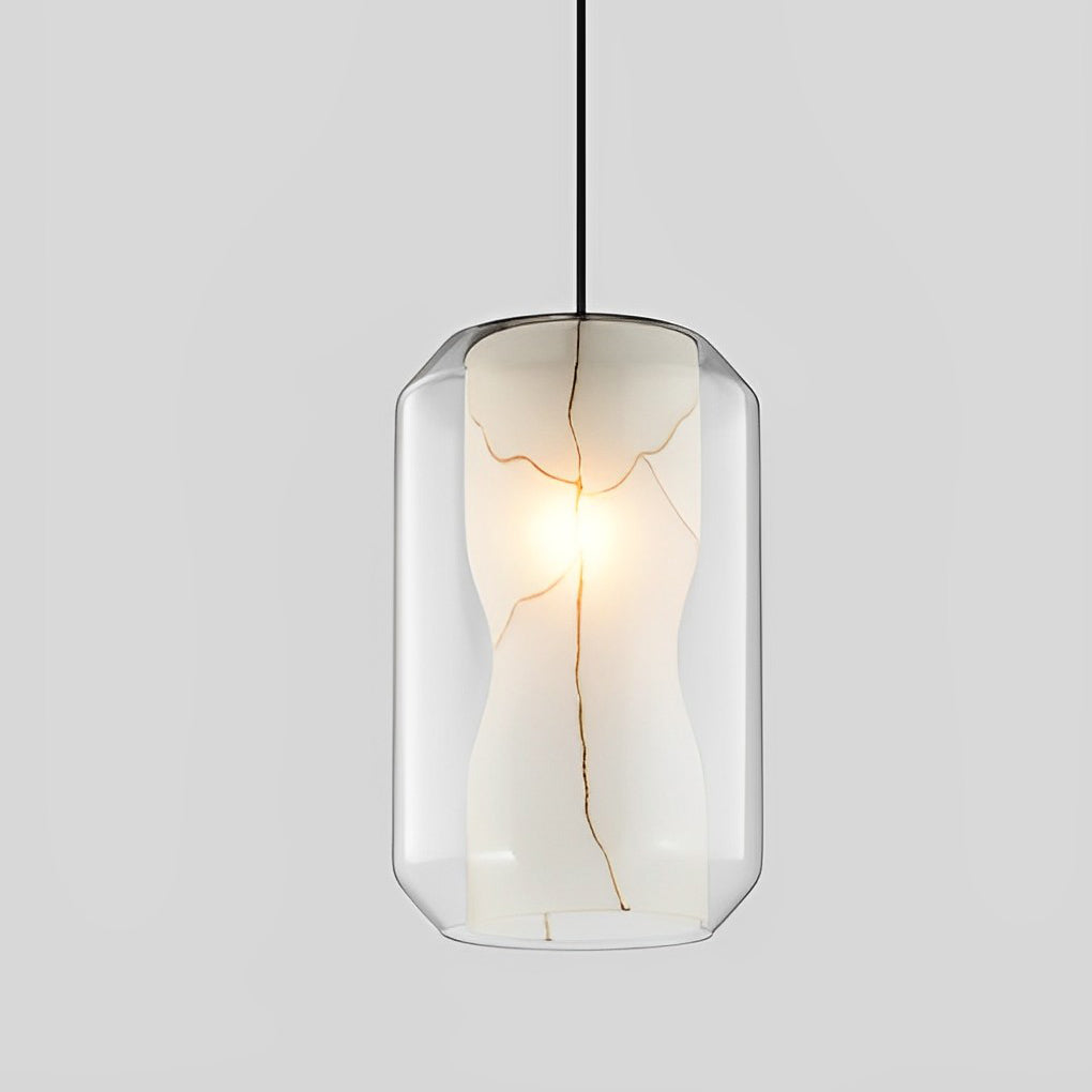 Double Glass Pendant Light Modern Marble Effect Chandelier