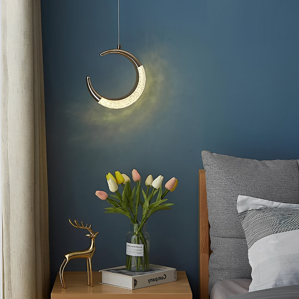Modern Curvy Moon LED Pendant Light with Electroplated Aluminum