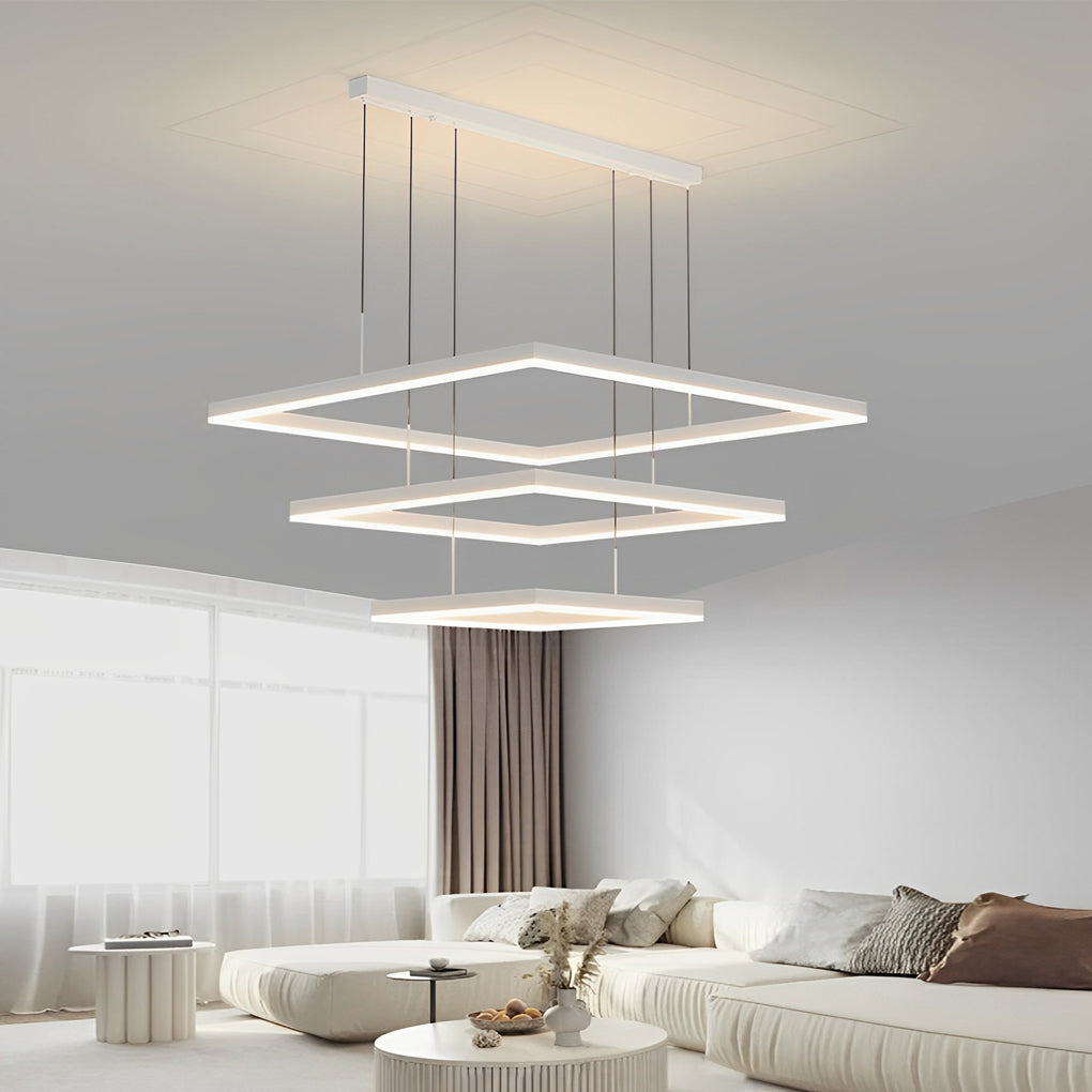 Modern White LED Square Ring Chandelier with 3-Step Dimming