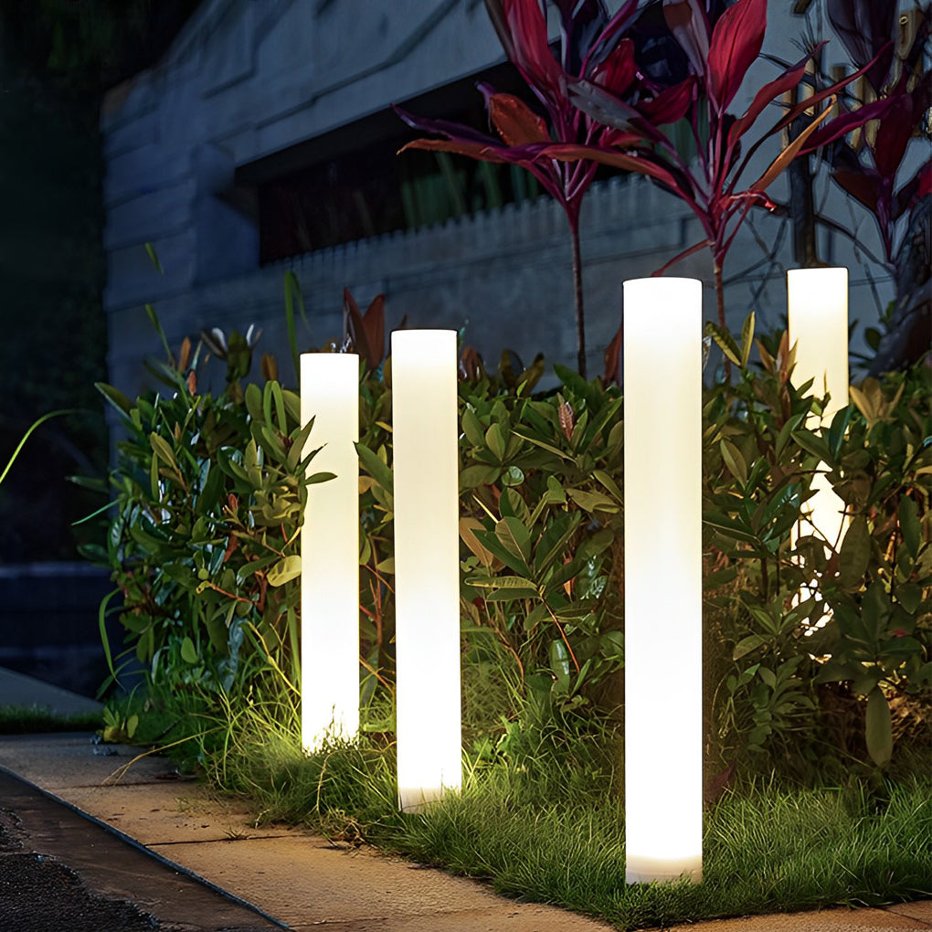 Modern Solar Lawn Light Cylindrical White Waterproof Post Lamp