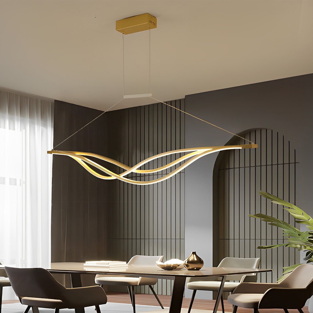 Modern Wave Linear Dimmable LED Pendant Light with Remote