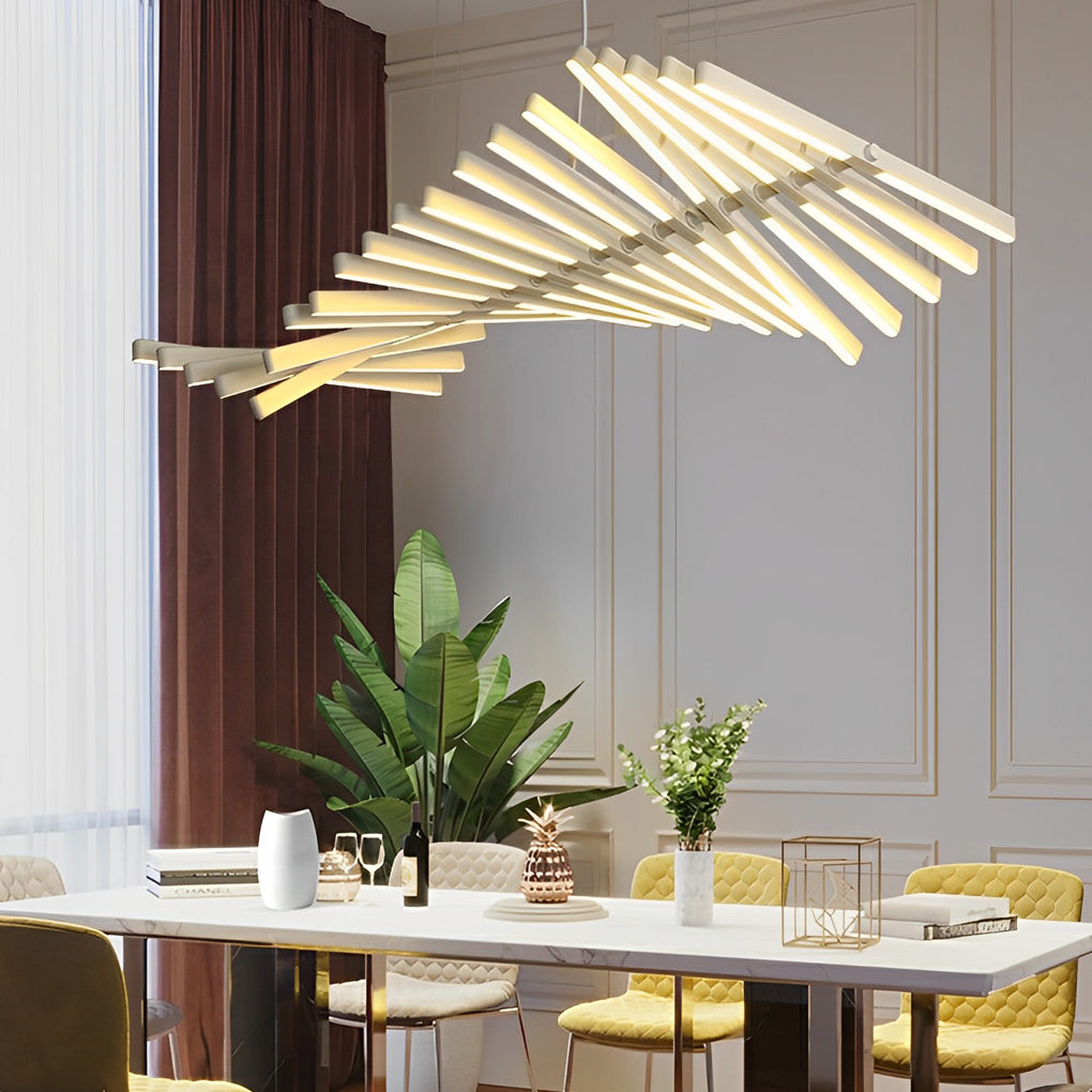 Modern Fishbone Wave LED Chandelier with Dimmable Remote Control