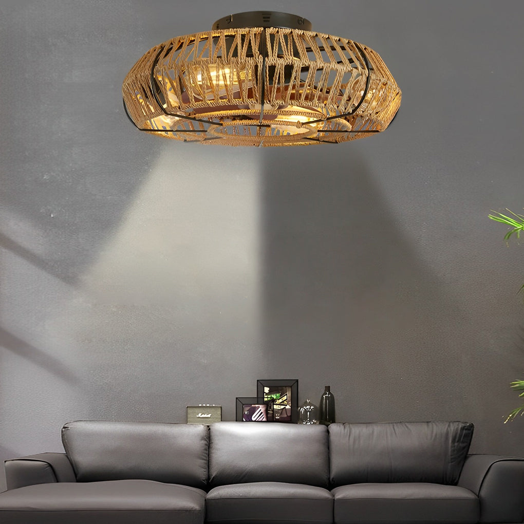 Rattan Bladeless Ceiling Fan Light with Remote Control