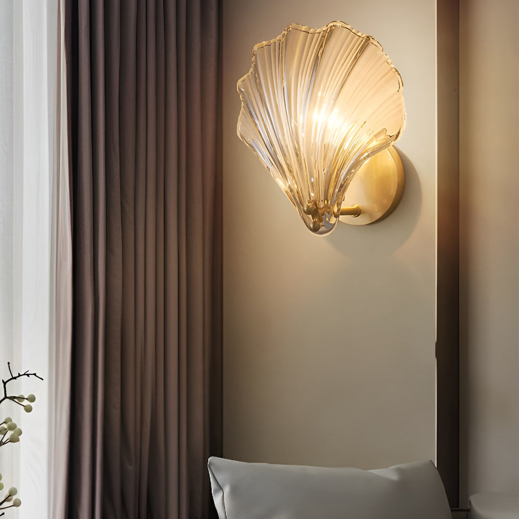 Fan-Shaped Glass Wall Sconce with 3-Step Dimming LED Light