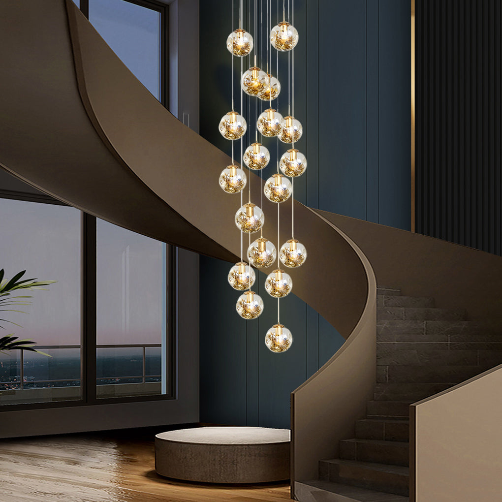 Cognac Glass Globe Modern Staircase Chandelier
