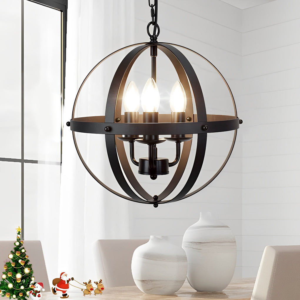 Industrial Iron Chandelier with Adjustable Rotating Rings