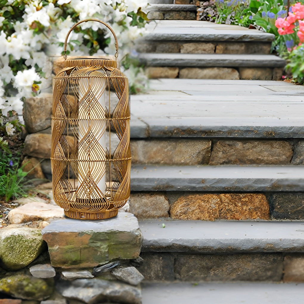 Rattan Solar Floor Lamp with Portable Handle for Outdoor Garden