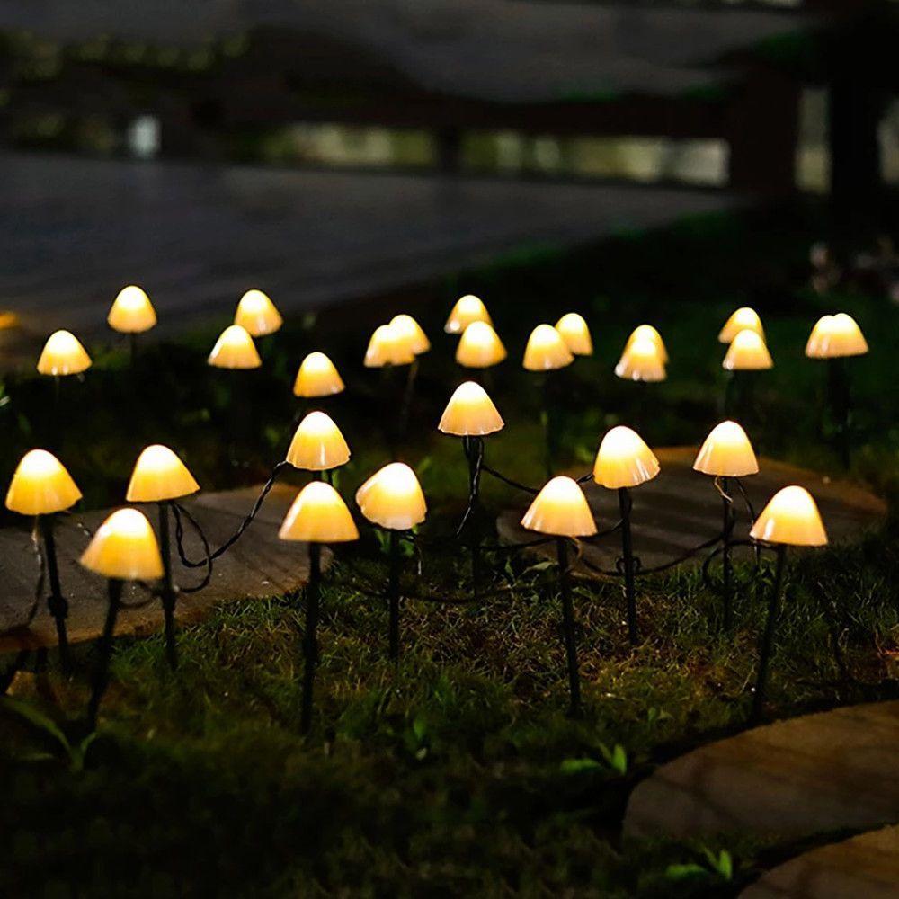 Solar Mushroom String Lights 16.4ft Outdoor Waterproof LED RGB