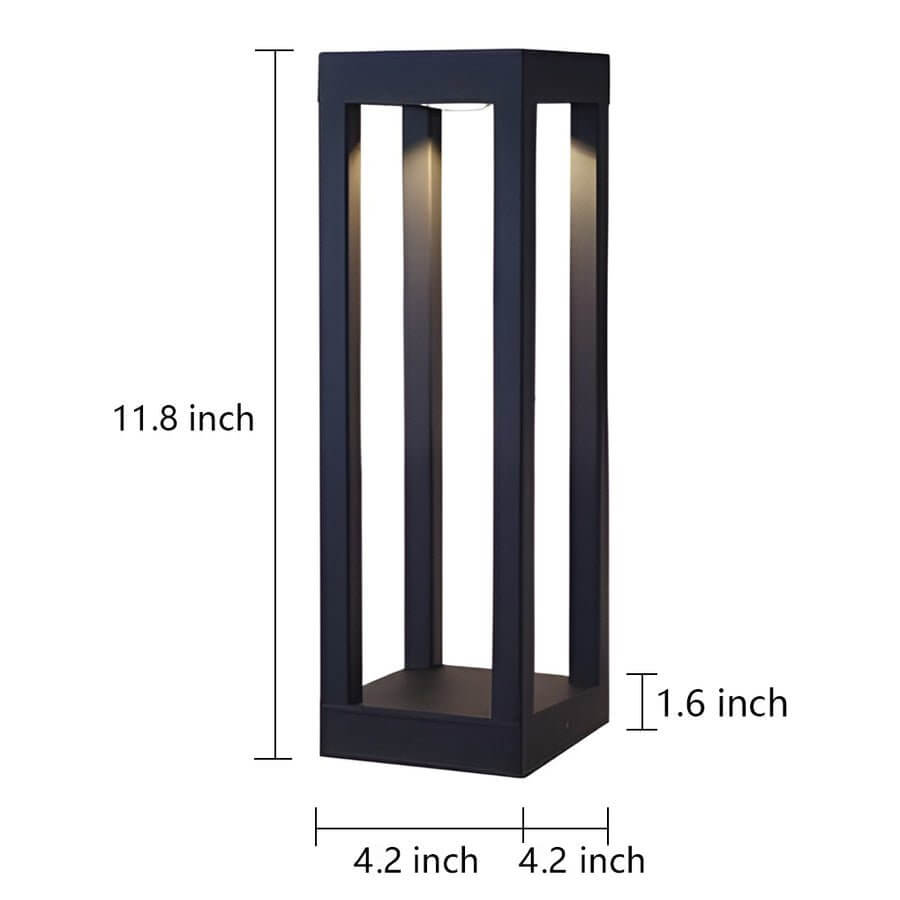 Black Aluminum LED Bollard Light 4-Beam Outdoor Garden Path