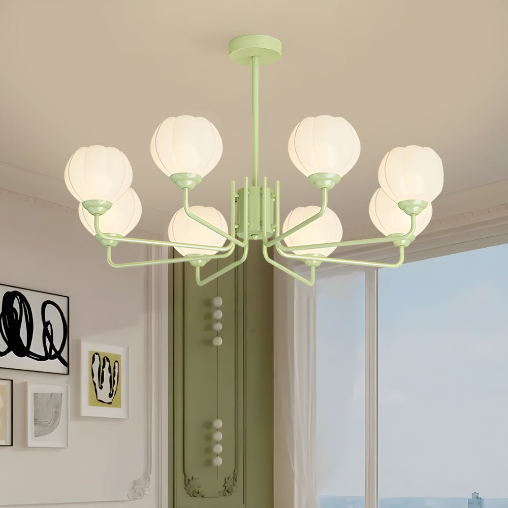 8-Light Orchid Bell Glass Chandelier with Three-Step Dimming