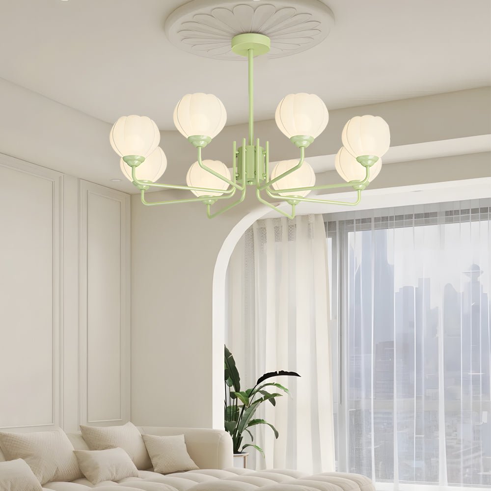 8-Light Orchid Bell Glass Chandelier with Three-Step Dimming