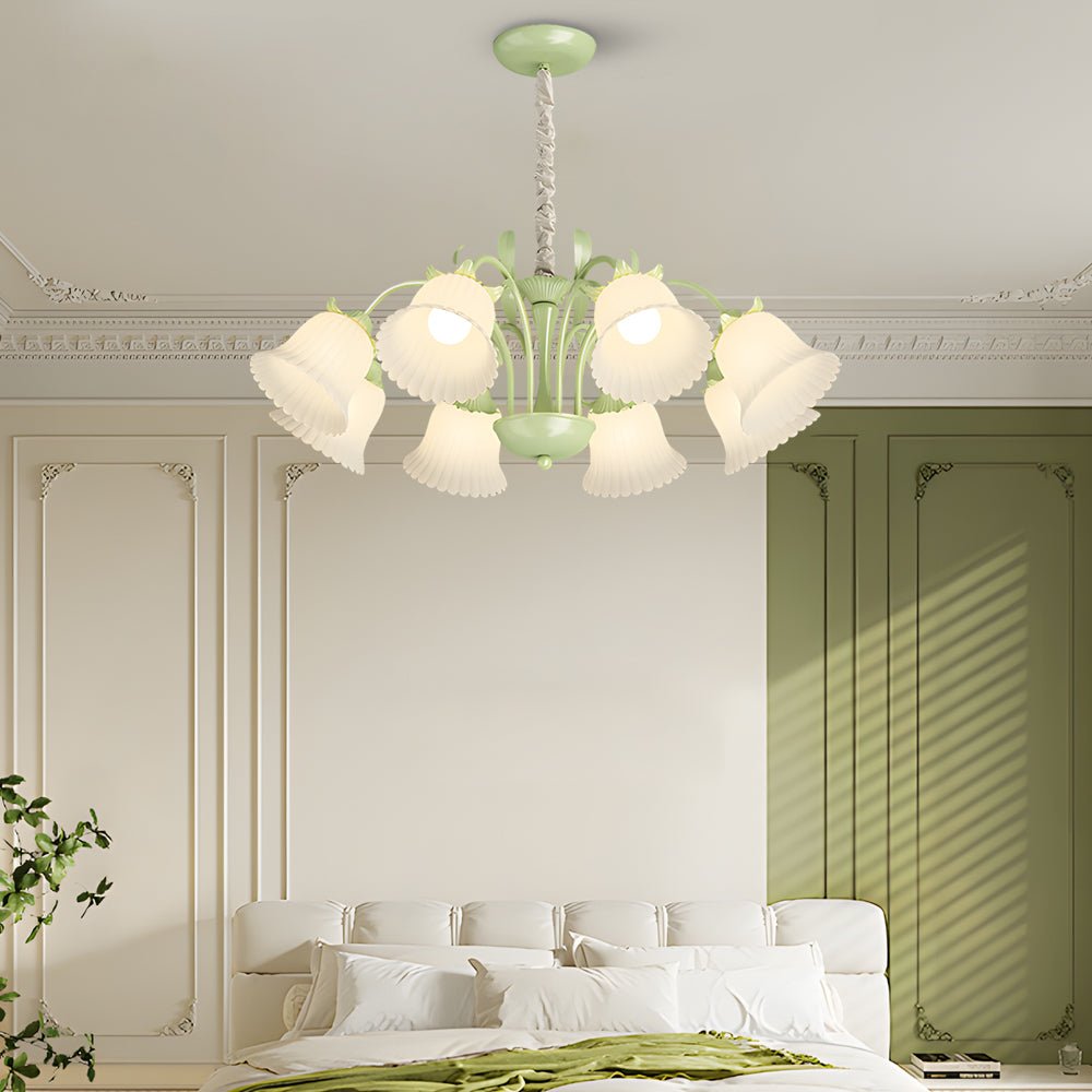 8-Light Floral Glass Chandelier with 3-Step Dimming | Iron Frame