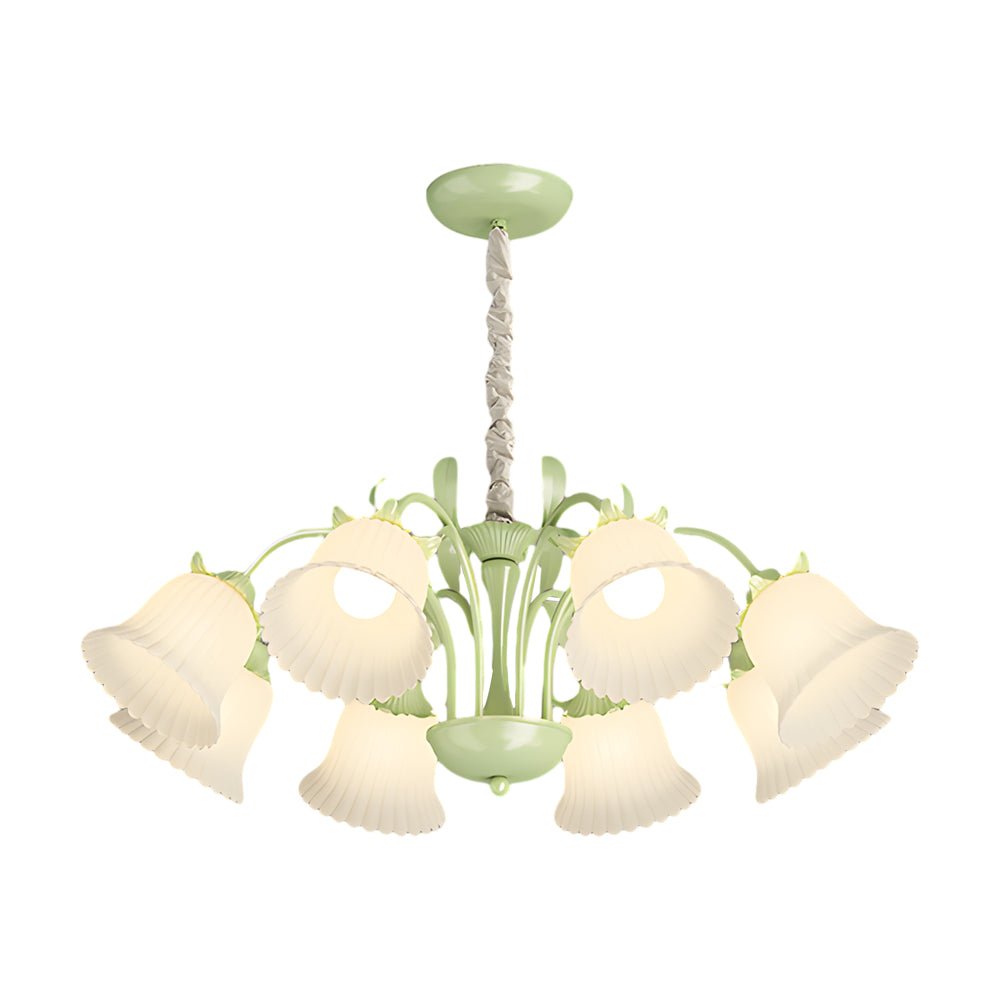 8-Light Floral Glass Chandelier with 3-Step Dimming | Iron Frame