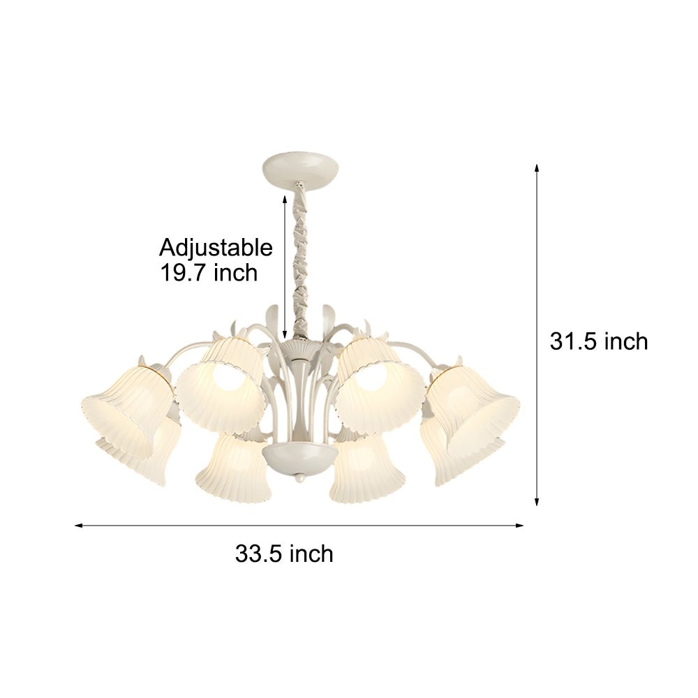 8-Light Floral Glass Chandelier with 3-Step Dimming | Iron Frame