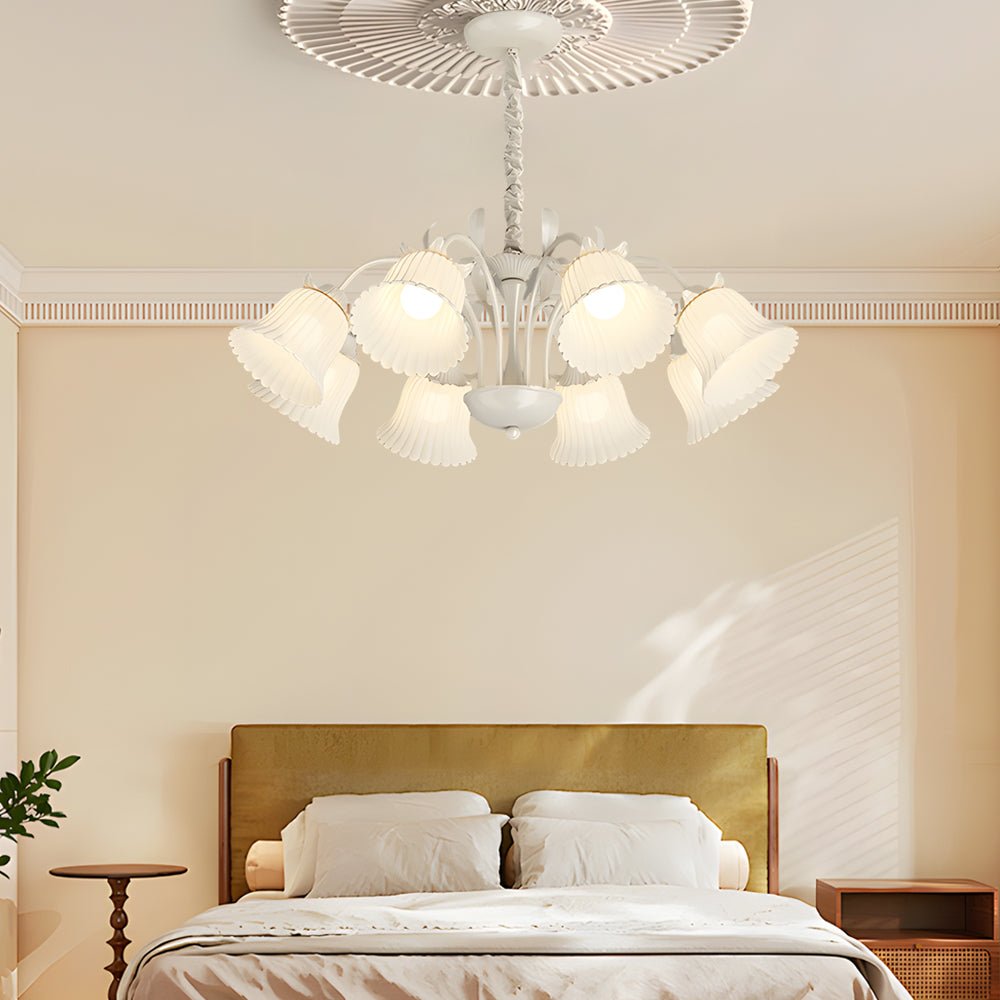 8-Light Floral Glass Chandelier with 3-Step Dimming | Iron Frame