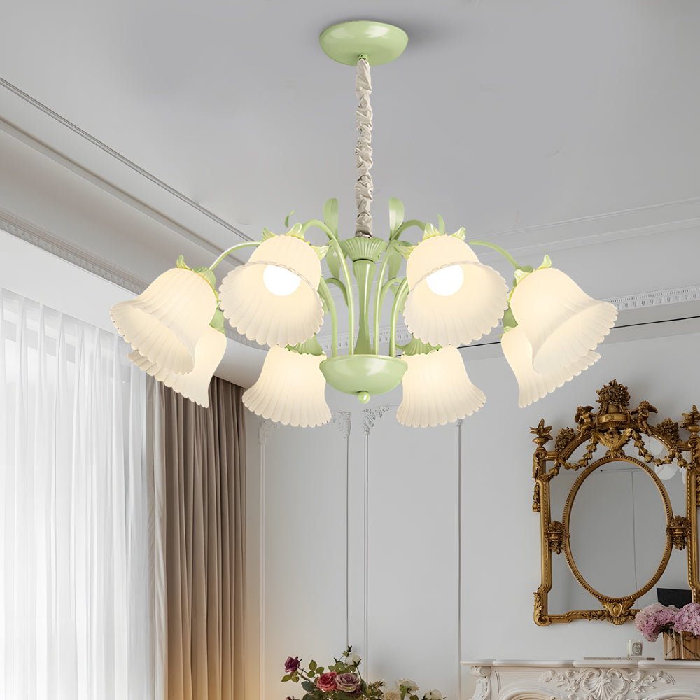 8-Light Floral Glass Chandelier with 3-Step Dimming | Iron Frame