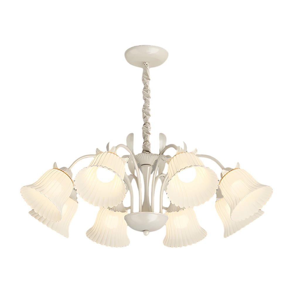 8-Light Floral Glass Chandelier with 3-Step Dimming | Iron Frame