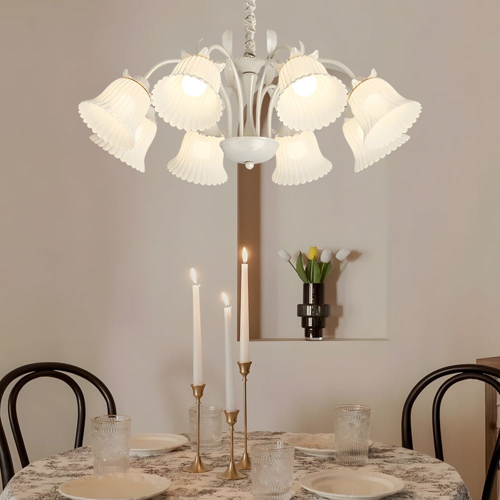 8-Light Floral Glass Chandelier with 3-Step Dimming | Iron Frame