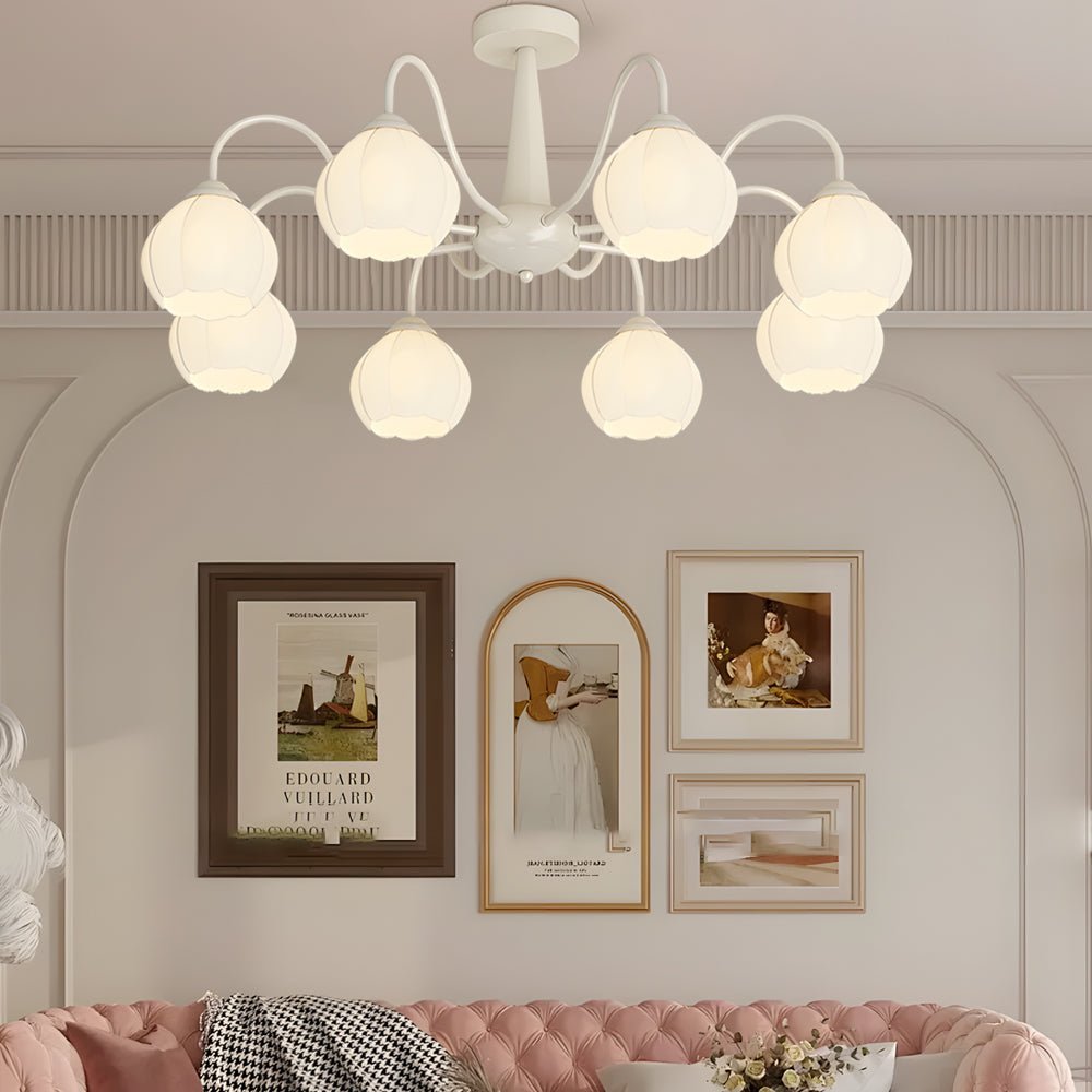 8-Light Floral Glass Chandelier with Three-Step Dimming