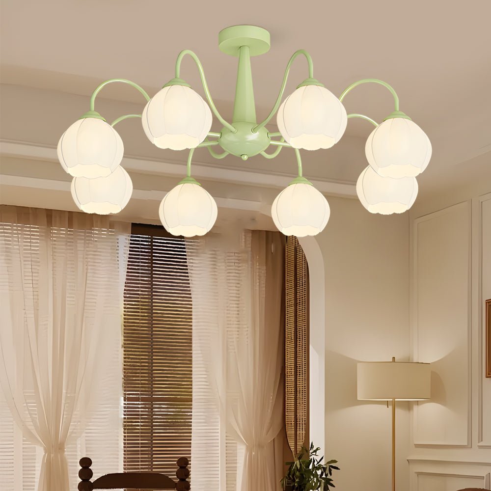 8-Light Floral Glass Chandelier with Three-Step Dimming