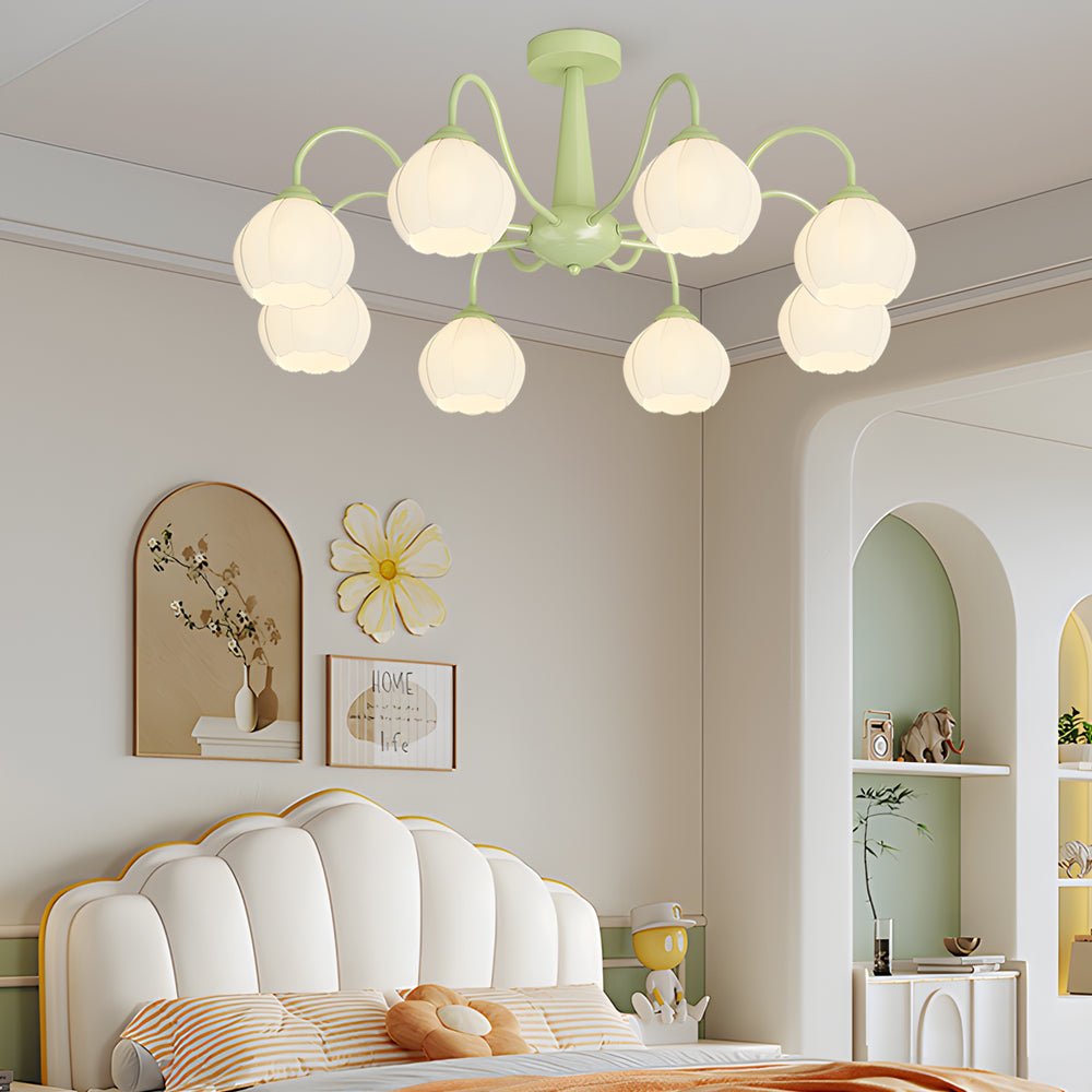 8-Light Floral Glass Chandelier with Three-Step Dimming