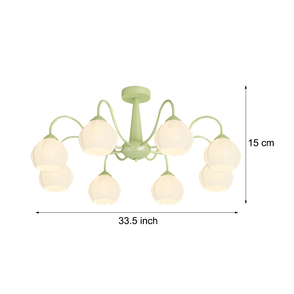 8-Light Floral Glass Chandelier with Three-Step Dimming