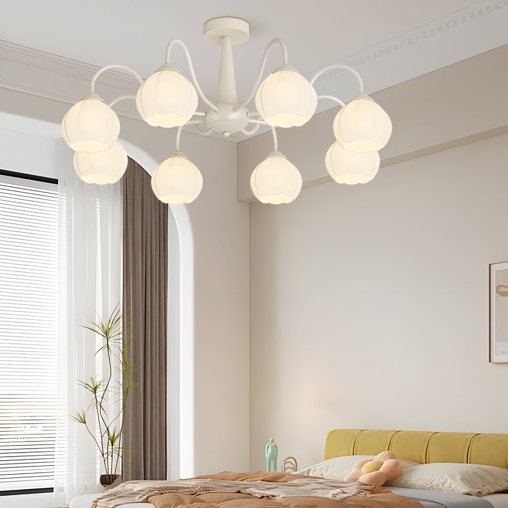 8-Light Floral Glass Chandelier with Three-Step Dimming